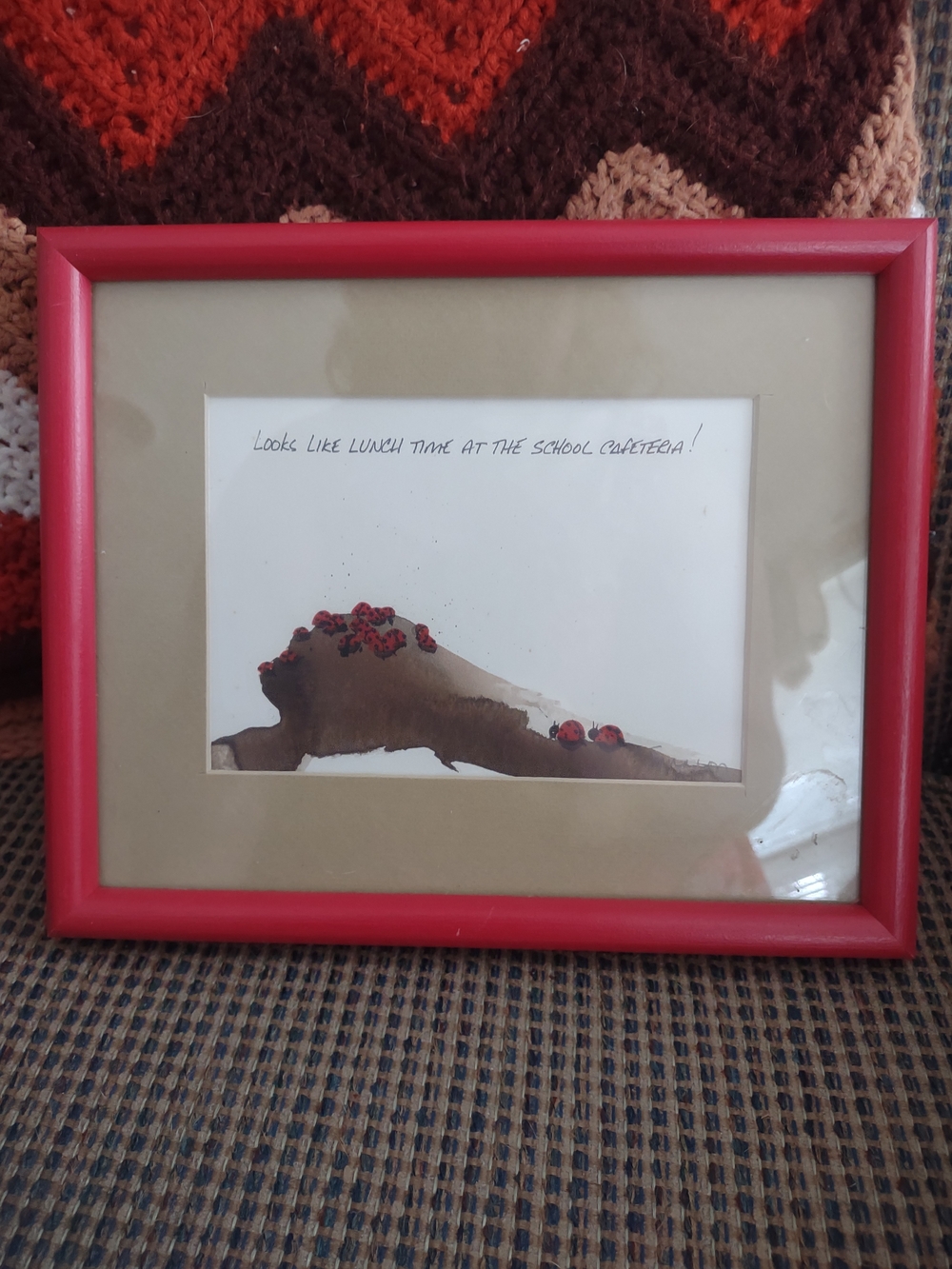 Vintage Ladybug Cafeteria Picture Red Framed Wall Art with Beige Mat 8x10